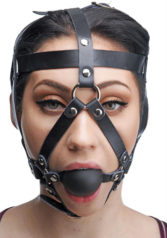 Leather Head Harness with Ball Gag