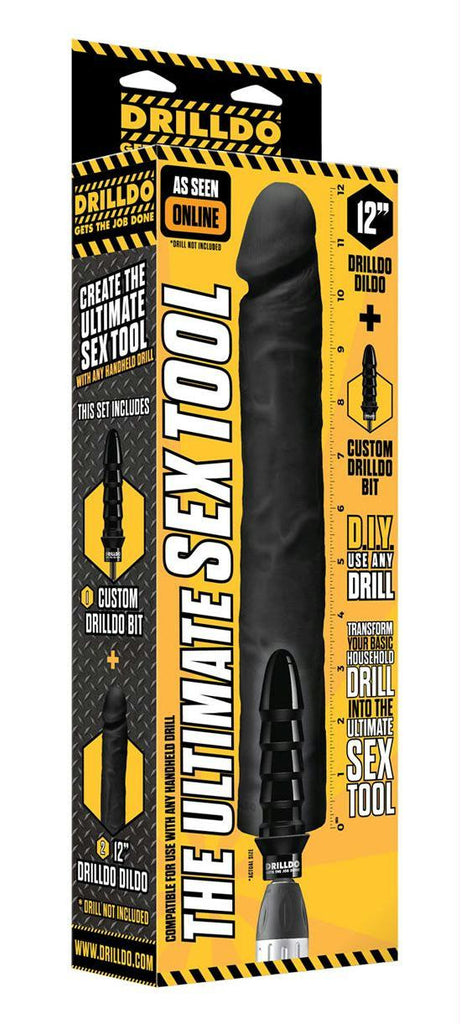 12 Inch Black Dildo with Drilldo Bit