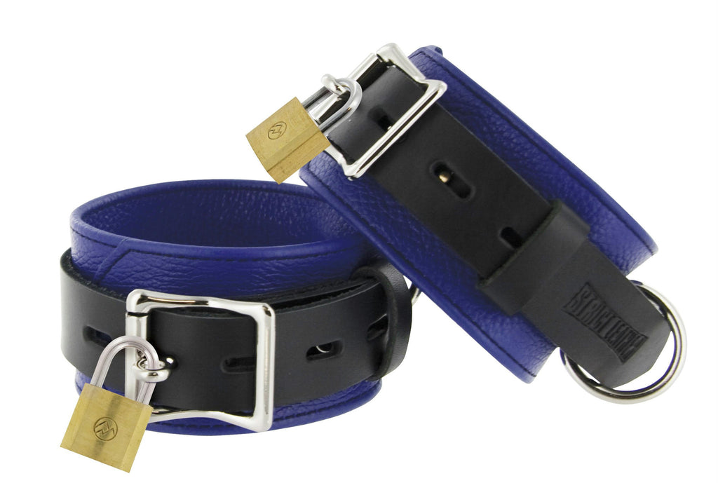 Strict Leather Blue and Black Deluxe Locking Wrist Cuffs